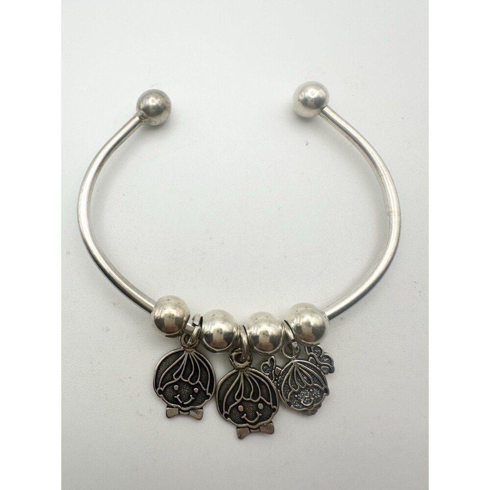 Vintage 925 Sterling Silver Little Girl Boy Charm Cuff Bracelet 7”